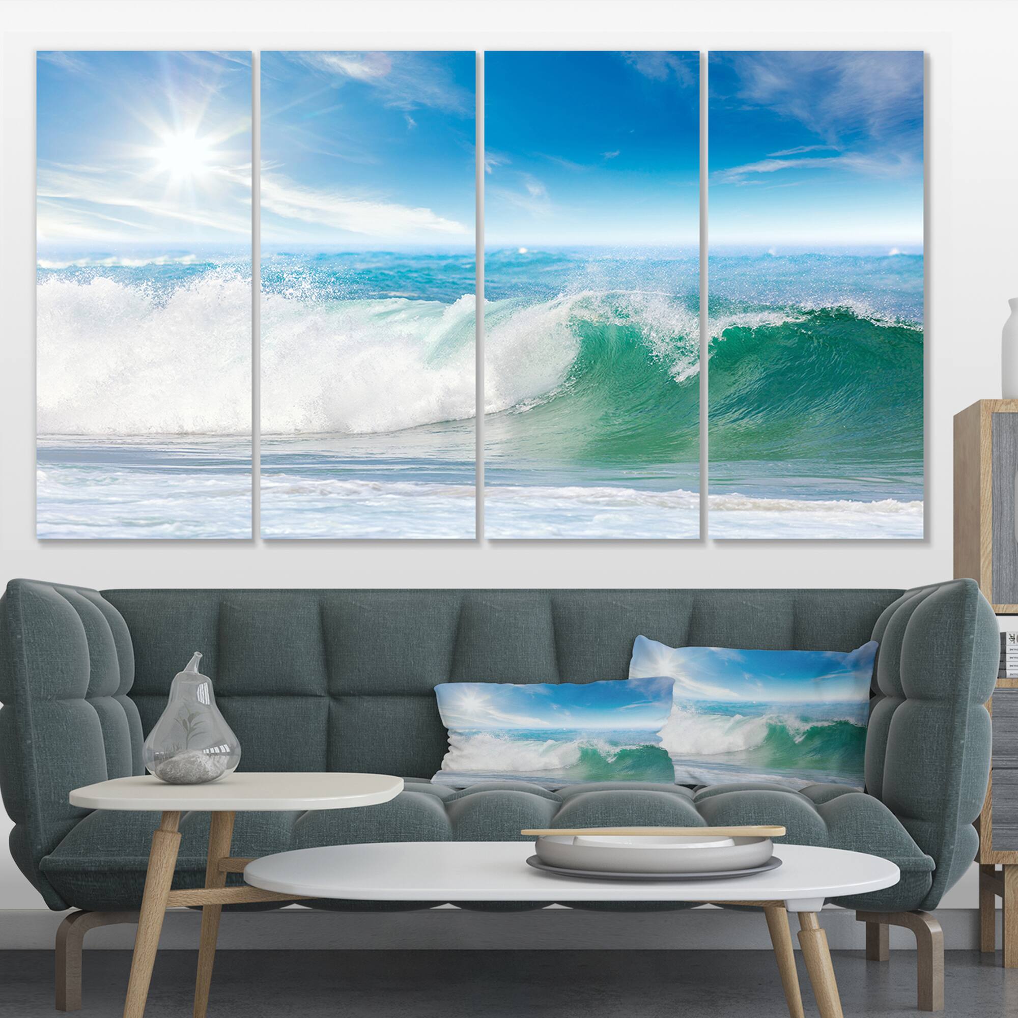 Designart - White and Blue Waves under Sun